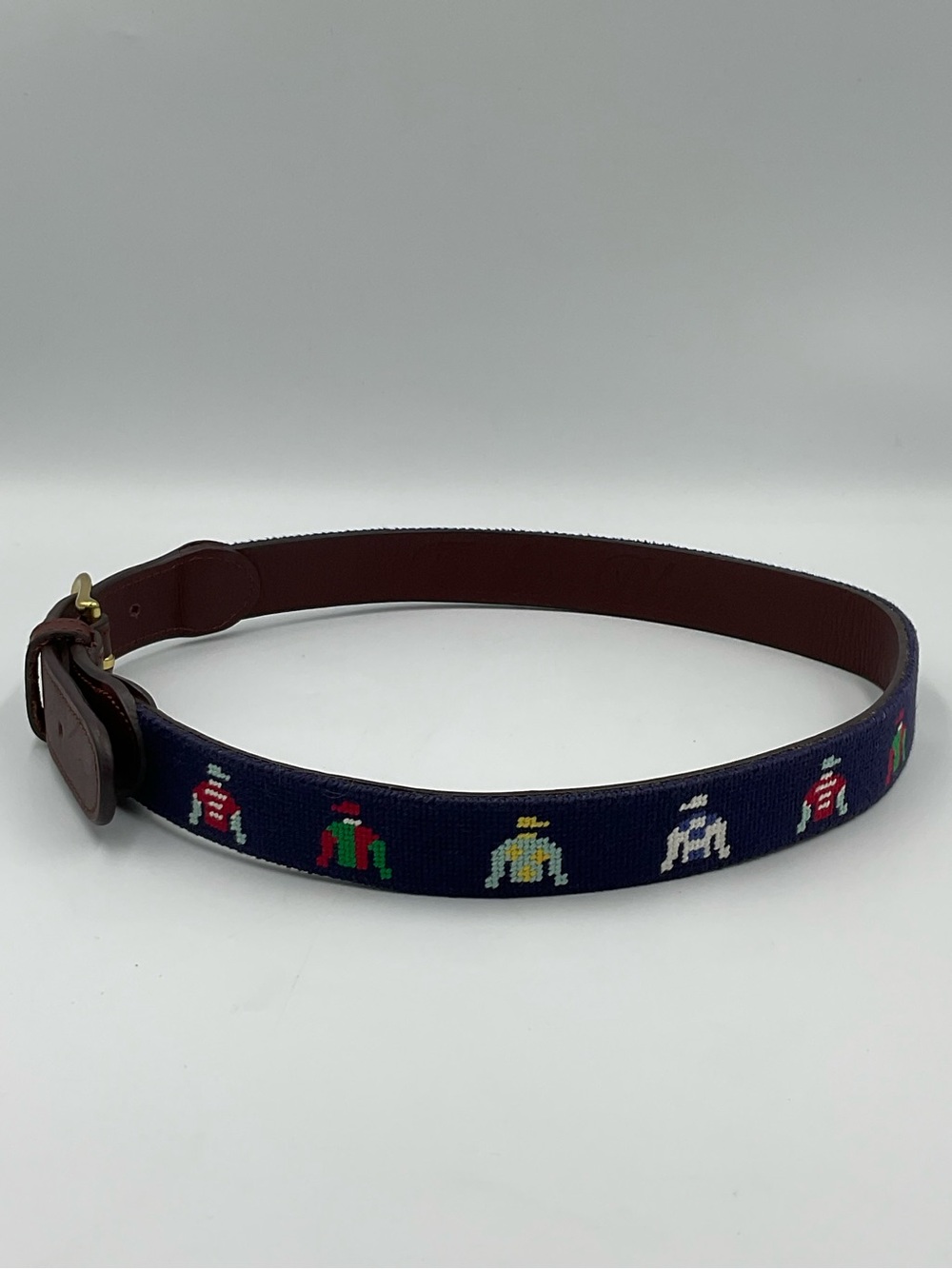 Boy’s Tucker Blair Jockey Silk Hand Stitched Needlepoint Leather Belt Size Large - Picture 6 of 8